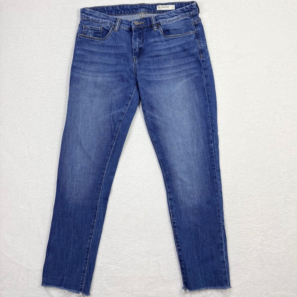 BLANKNYC Tomboy Jeans Womens Size 28 Blue Denim Frayed Hem Pants Stretch Midrise
